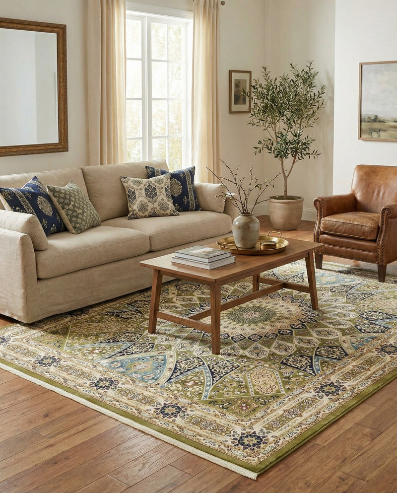 Persian Elegance Collection Area Rug -  Hamedan (Green) Rectangle Green  lifestyle 10