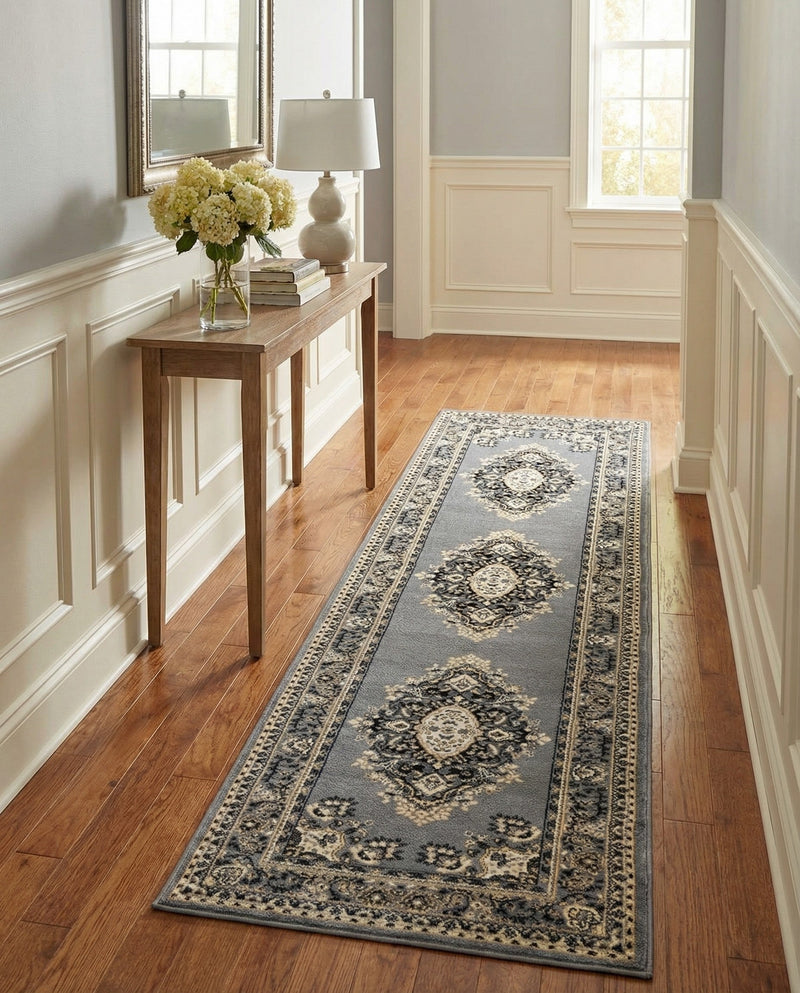 Tabriz Tapestry Collection Area Rug - Azerbaijan (Gray) Runner Gray  lifestyle 56