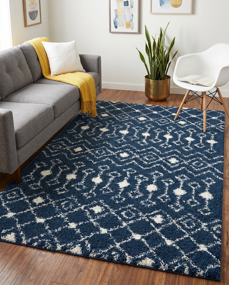 Berber Lattice Shag Collection Area Rug - Atlas (Navy Blue) Rectangle Navy Blue  lifestyle 20