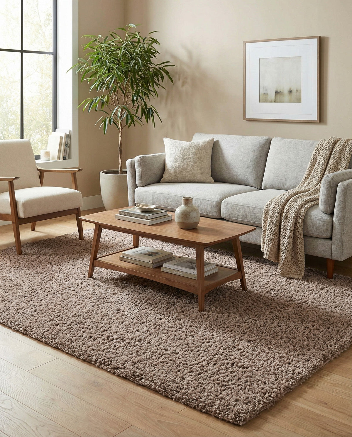 Eternal Plush Oasis Collection Area Rug -  Tranquility (Khaki) Rectangle Khaki  lifestyle 11