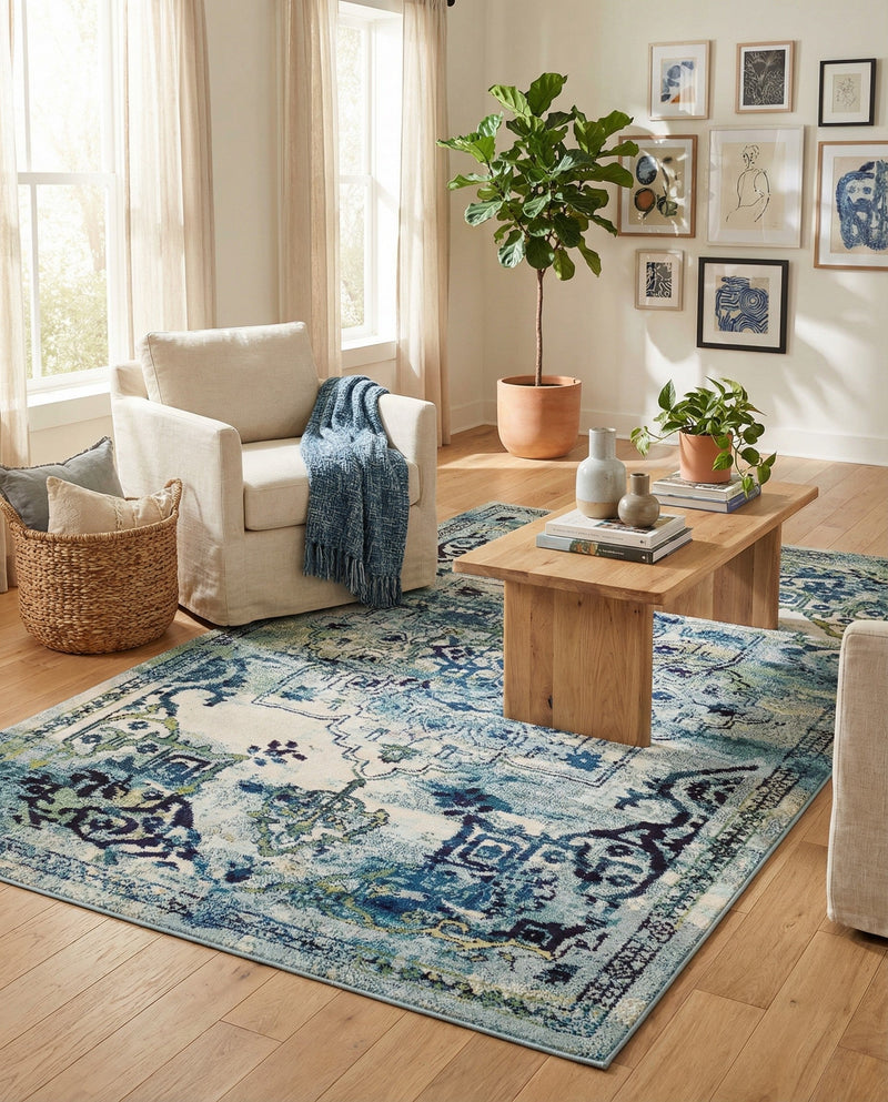 Chateau Elegance Collection Area Rug -  Riviera Rectangle Blue  lifestyle 35