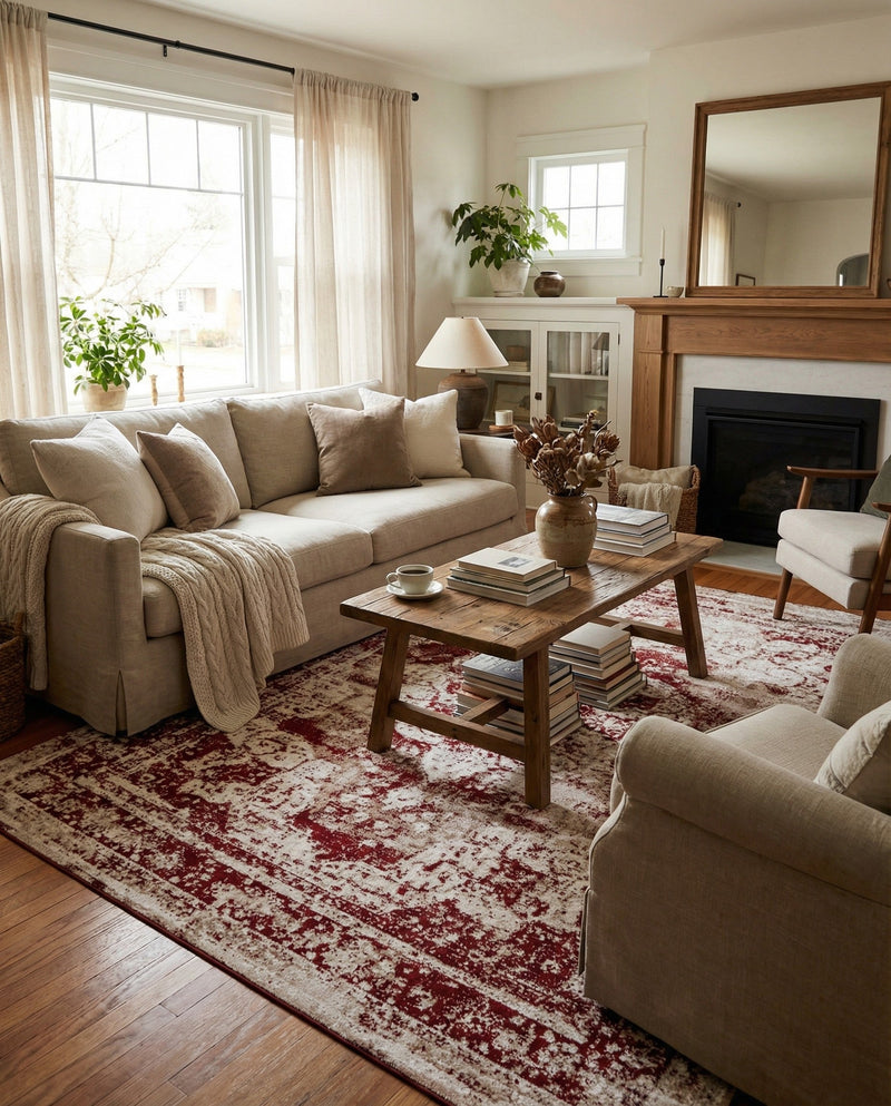 Riviera Elegance Collection Area Rug -  Menton (Burgundy) Rectangle Burgundy  lifestyle 37