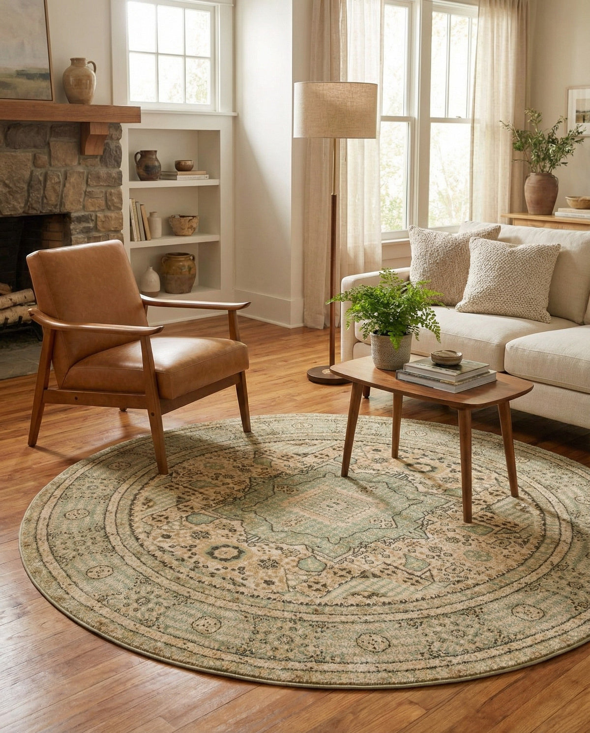 Ottoman Elegance Collection Area Rug - Sultan Round Light Green  lifestyle 190