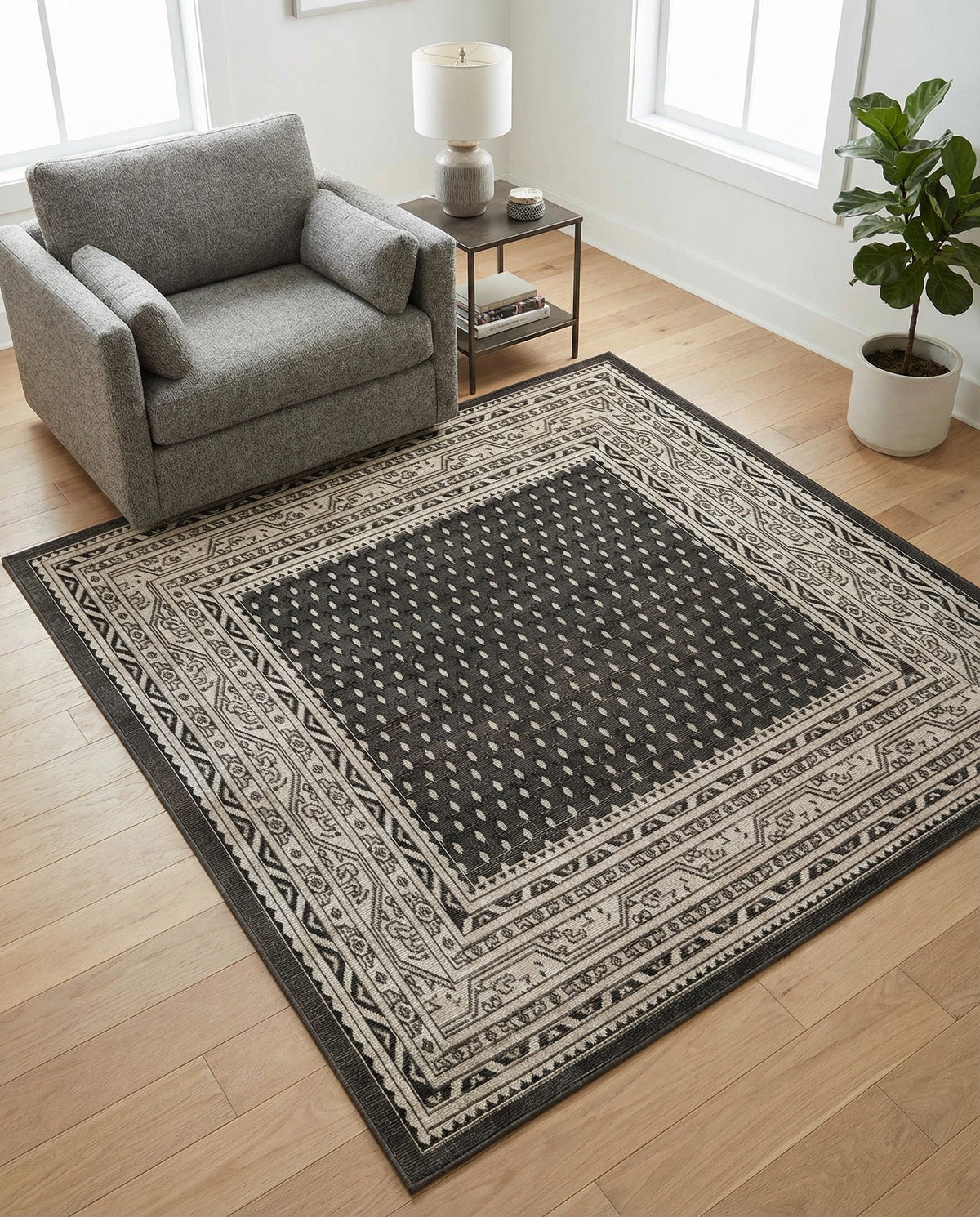 Soho Elegance Collection Area Rug -  Mercer (Gray) Square Gray  lifestyle 97