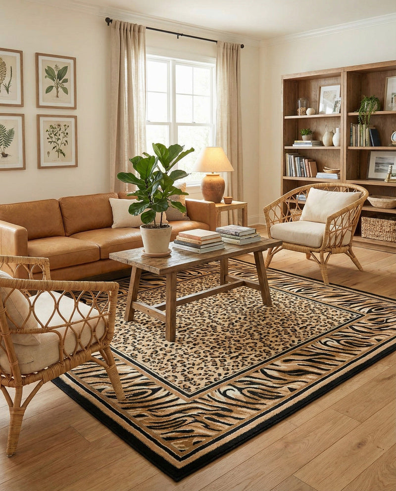 Savannah Sojourn Collection Area Rug -  Chobe Square Light Brown  lifestyle 64