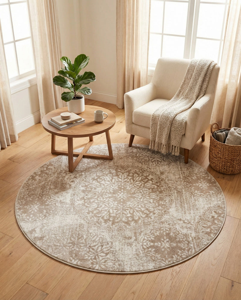 Riviera Elegance Collection Area Rug -  Monaco (Beige) Round Beige  lifestyle 53