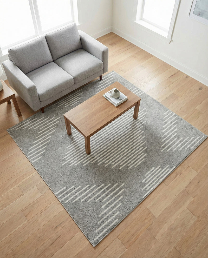 Seychelles Stripes Collection Area Rug - Mahe (Gray and Ivory) Square Gray and Ivory  lifestyle 57