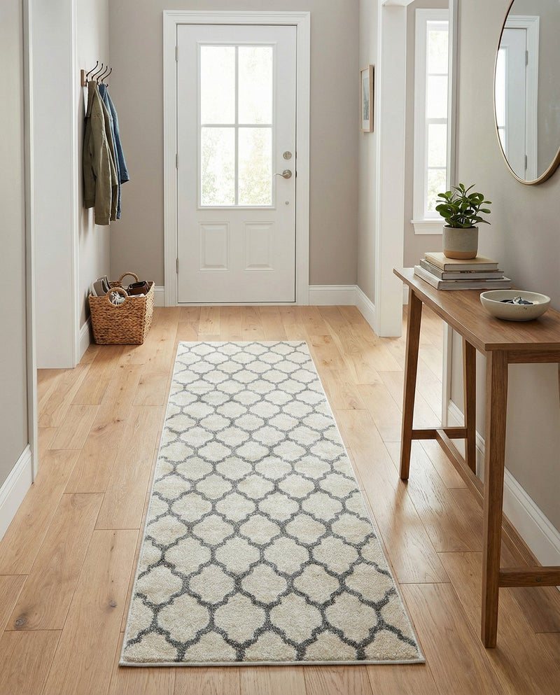 Lattice Gardens Collection Area Rug -  Bloomfield (Beige and Gray) Runner Beige and Gray  lifestyle 66