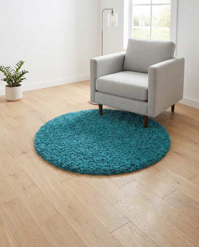 Plush Oasis Collection Area Rug - Serenity (Deep Aqua Blue) Round Deep Aqua Blue  lifestyle 28