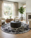 Riviera Elegance Collection Area Rug -  Menton (Black) Round Black  lifestyle 187