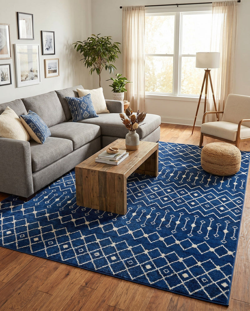 Mediterranean Lattice Collection Area Rug - Santorini (Navy Blue) Square Navy Blue  lifestyle 30
