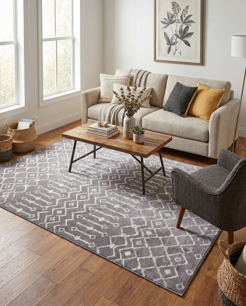 Marrakech Lattice Collection Area Rug - Medina (Light Gray) Rectangle Light Gray  lifestyle 22