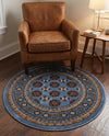 Samarkand Elegance Collection Area Rug -  Margilan (Blue) Round Blue  lifestyle 38