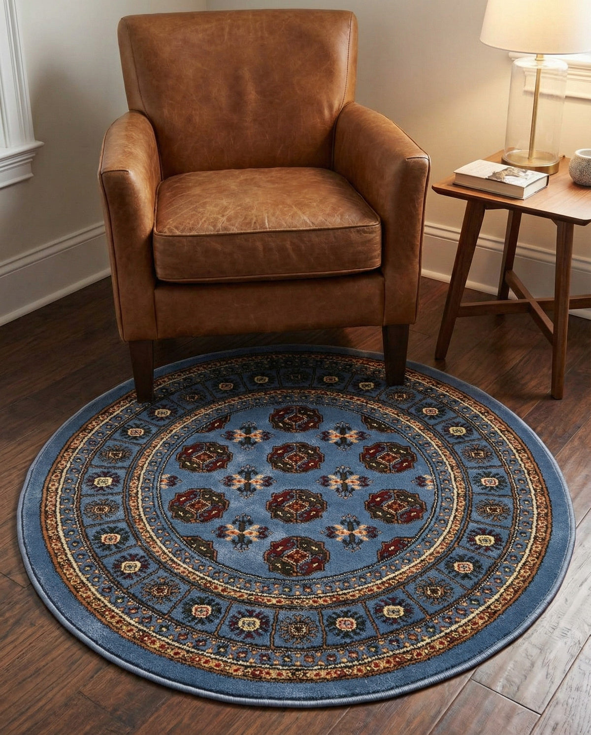 Samarkand Elegance Collection Area Rug -  Margilan (Blue) Round Blue  lifestyle 38