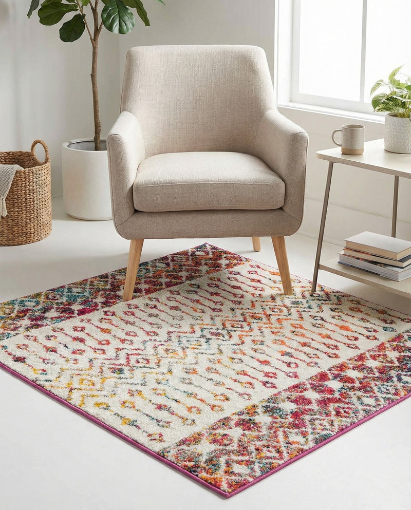 Mediterranean Lattice Collection Area Rug -  Casablanca (Ivory Multi) Square Ivory Multi  lifestyle 53