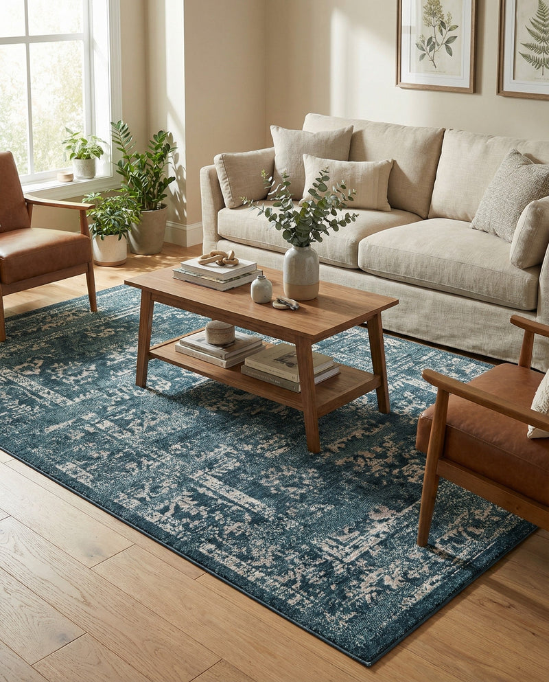Savannah Elegance Collection Area Rug - Magnolia Rectangle Navy Blue  lifestyle 24