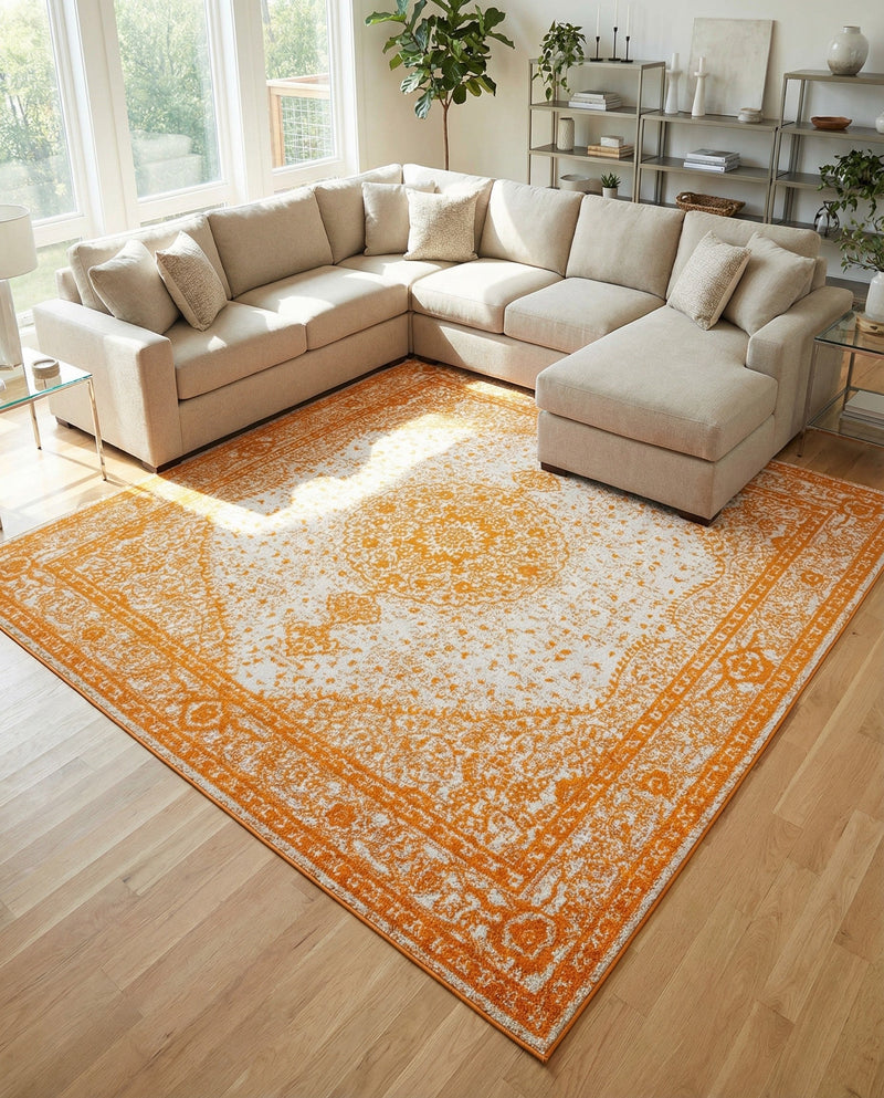 Dover Terrace Collection Area Rug - Marina (Orange) Square Orange  lifestyle 77