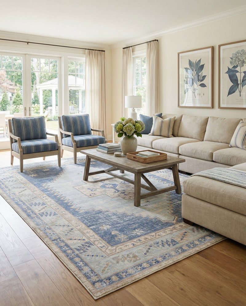 Savannah Series Collection Area Rug -  Augusta (Sky blue) Rectangle Sky blue  lifestyle 5