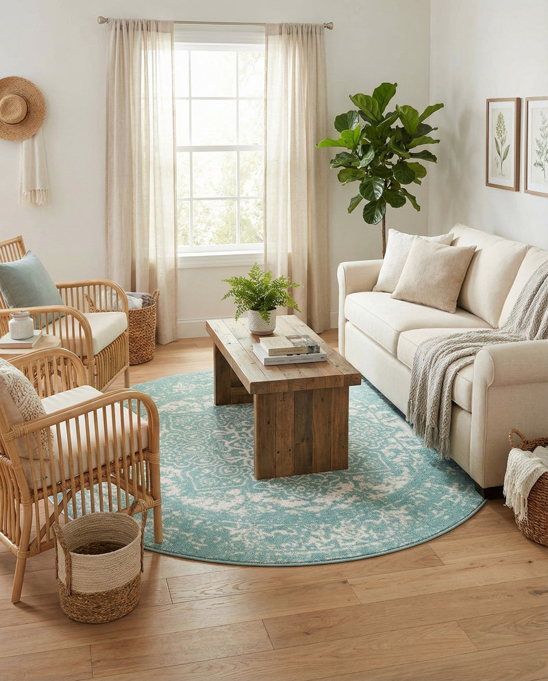 Georgetown Rugs Collection Area Rug - Dupont (Aqua) Round Aqua  lifestyle 65