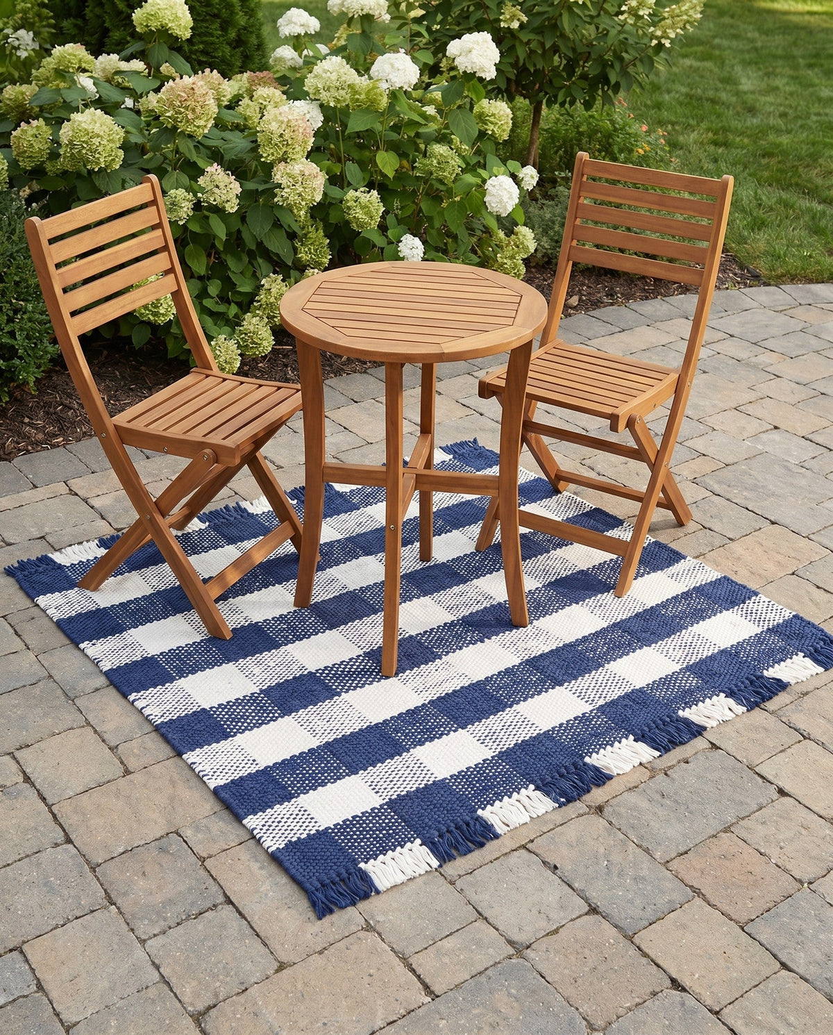 Sustainable Grid Indoor-Outdoor Oasis Collection Area Rug - Savannah Square Navy Blue  lifestyle 206