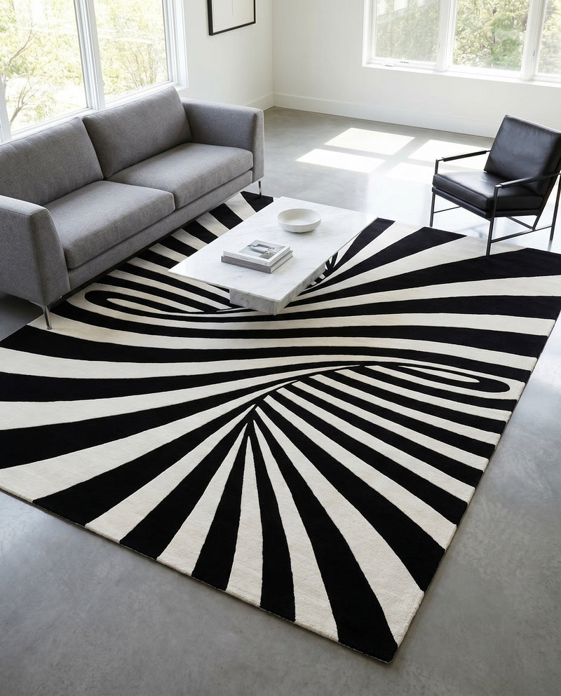 Cyclone Wool Collection Area Rug -  Maelstrom Rectangle Black and White  lifestyle 20