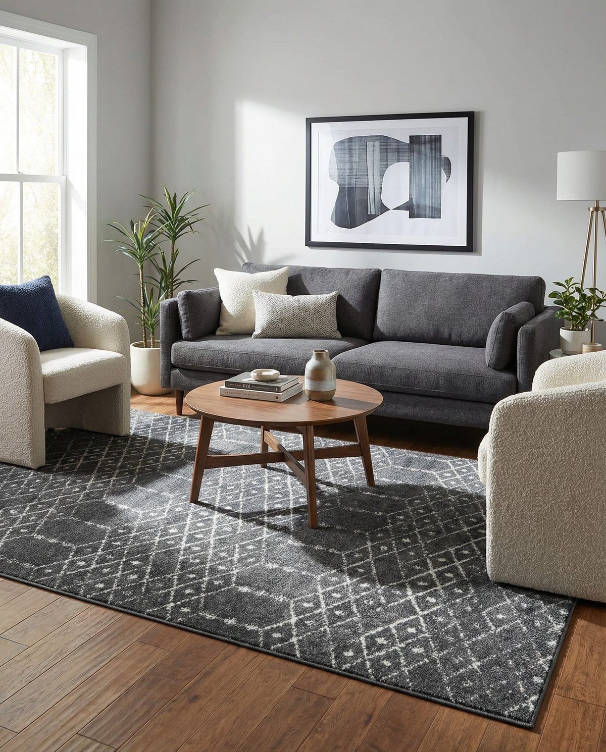 Marrakesh Lattice Collection Area Rug - Casablanca (Charcoal Gray) Rectangle Charcoal Gray  lifestyle 17