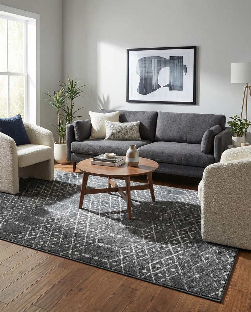 Marrakesh Lattice Collection Area Rug - Casablanca (Charcoal Gray) Rectangle Charcoal Gray  lifestyle 17