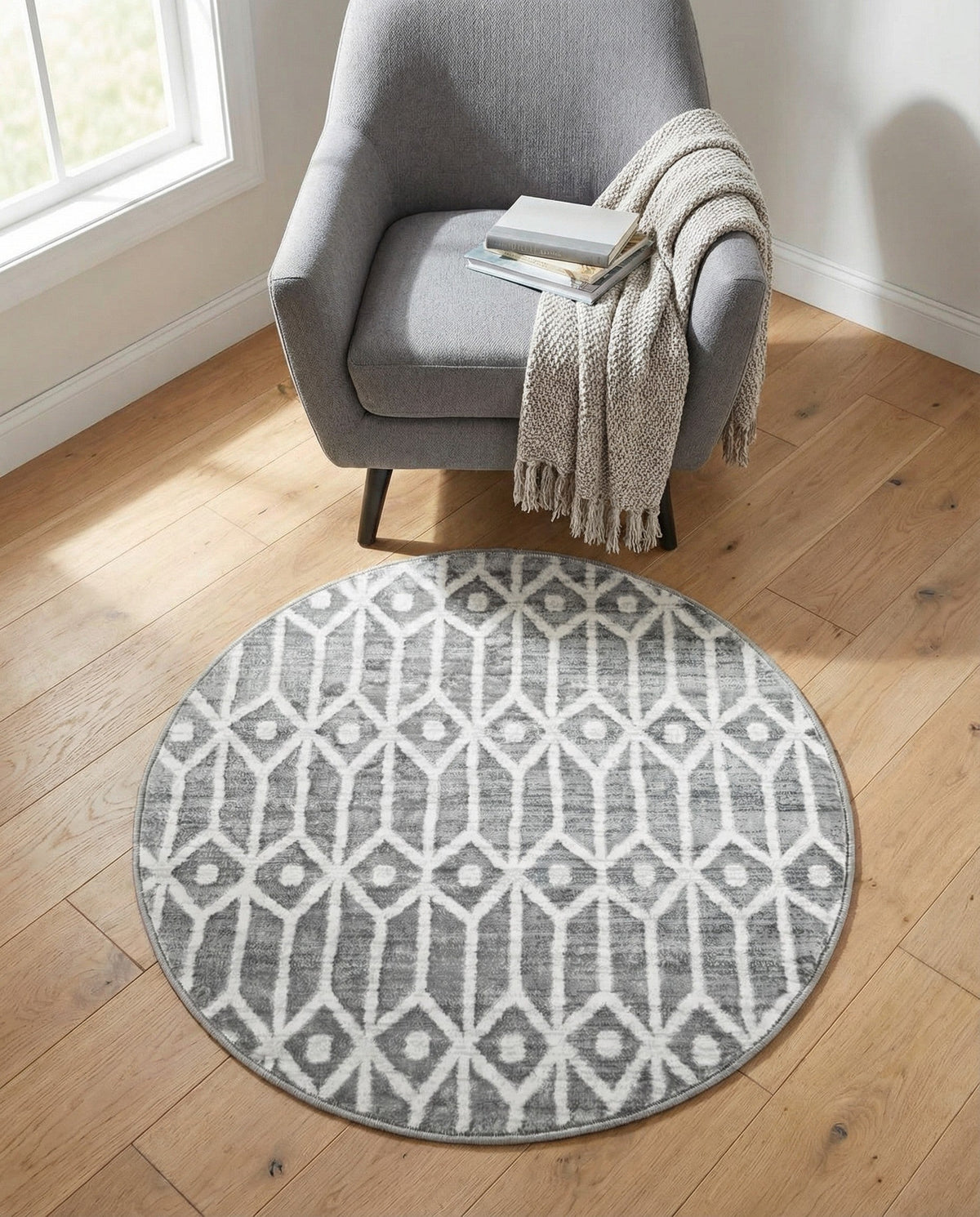 Garden Maze Retreat Collection Area Rug -  Mazeview Round Gray  lifestyle 109