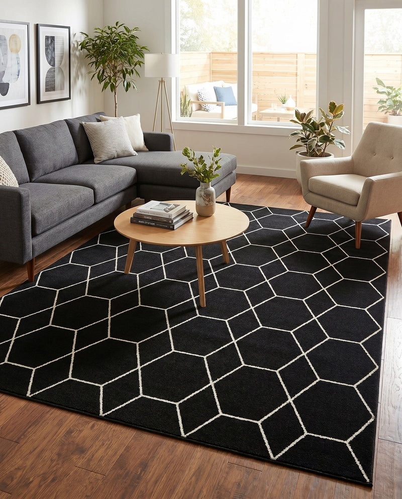 Trellis Mosaic Collection Area Rug - Arborville (Black) Rectangle Black  lifestyle 13