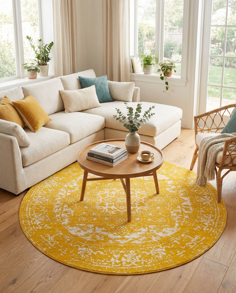 Georgetown Rugs Collection Area Rug - Dupont (Yellow) Round Yellow  lifestyle 54