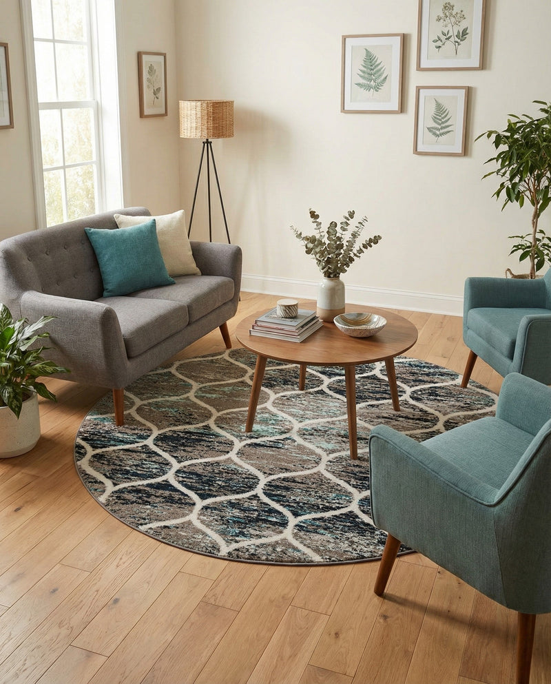 Trellis Mosaic Collection Area Rug -  Pergolatown (Blue Multi) Round Blue Multi  lifestyle 52