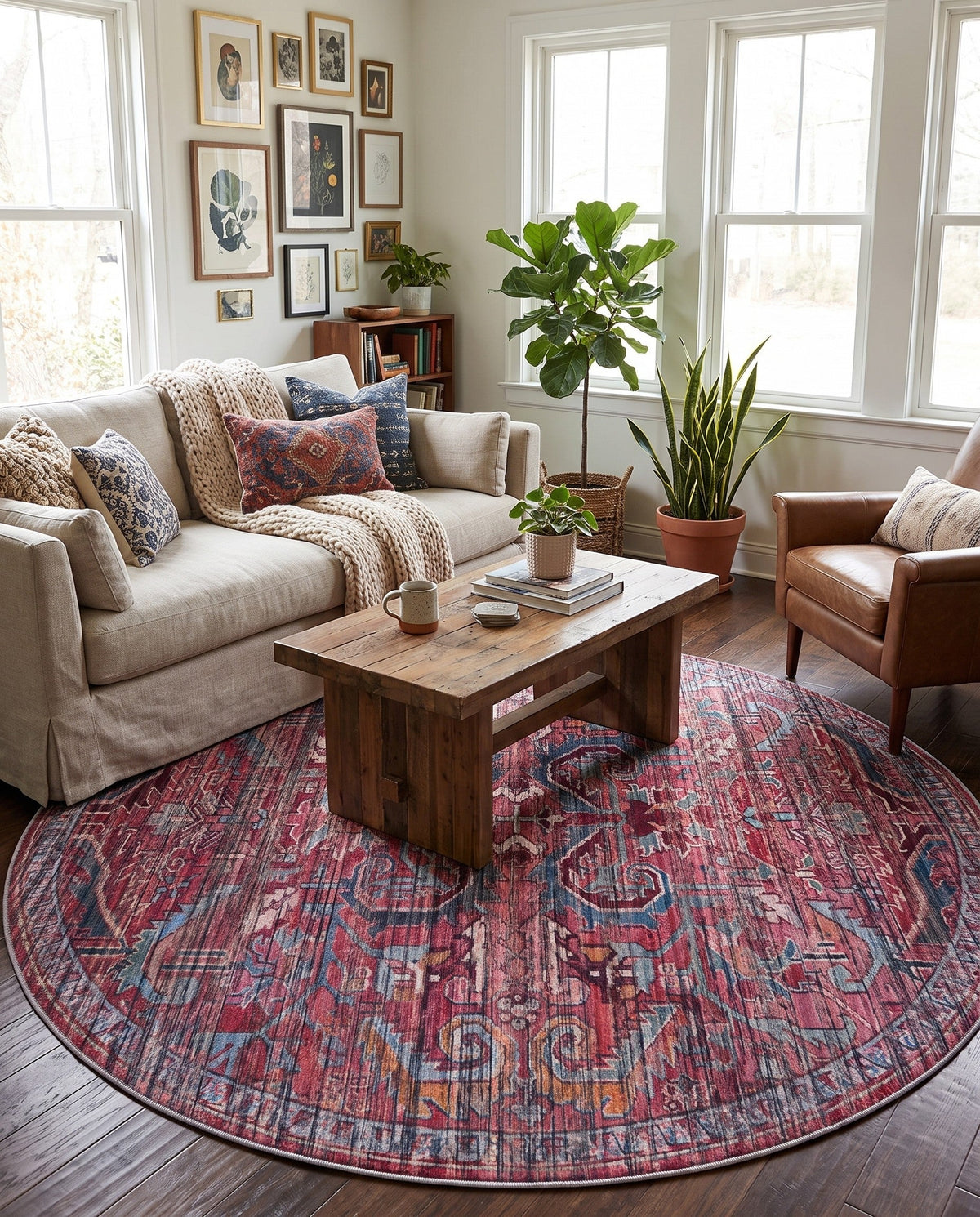 Zahara Oasis Collection Area Rug -  Tangier Round Rust Red  lifestyle 70