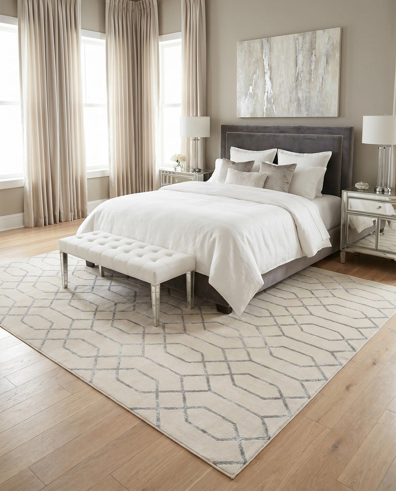 Hollywood Luxe Collection Area Rug - Sunset (White Silver) Rectangle White Silver  lifestyle 10