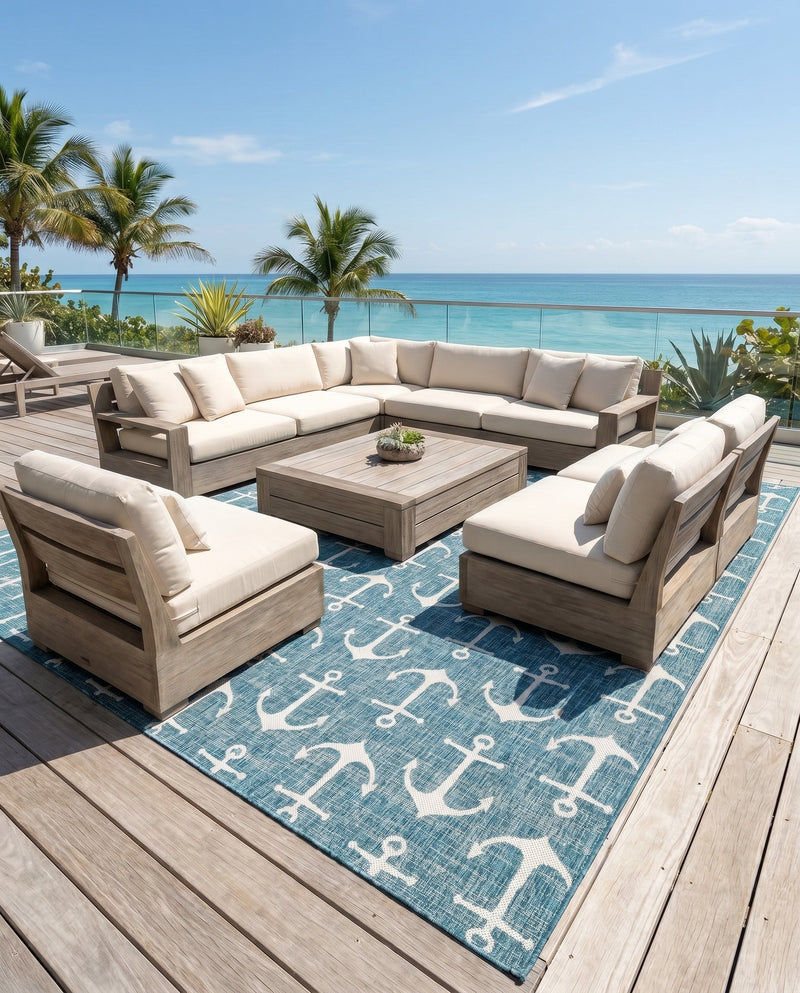 Seaside Haven Rugs Collection Area Rug - Sapphire (Teal) Rectangle Teal  lifestyle 28