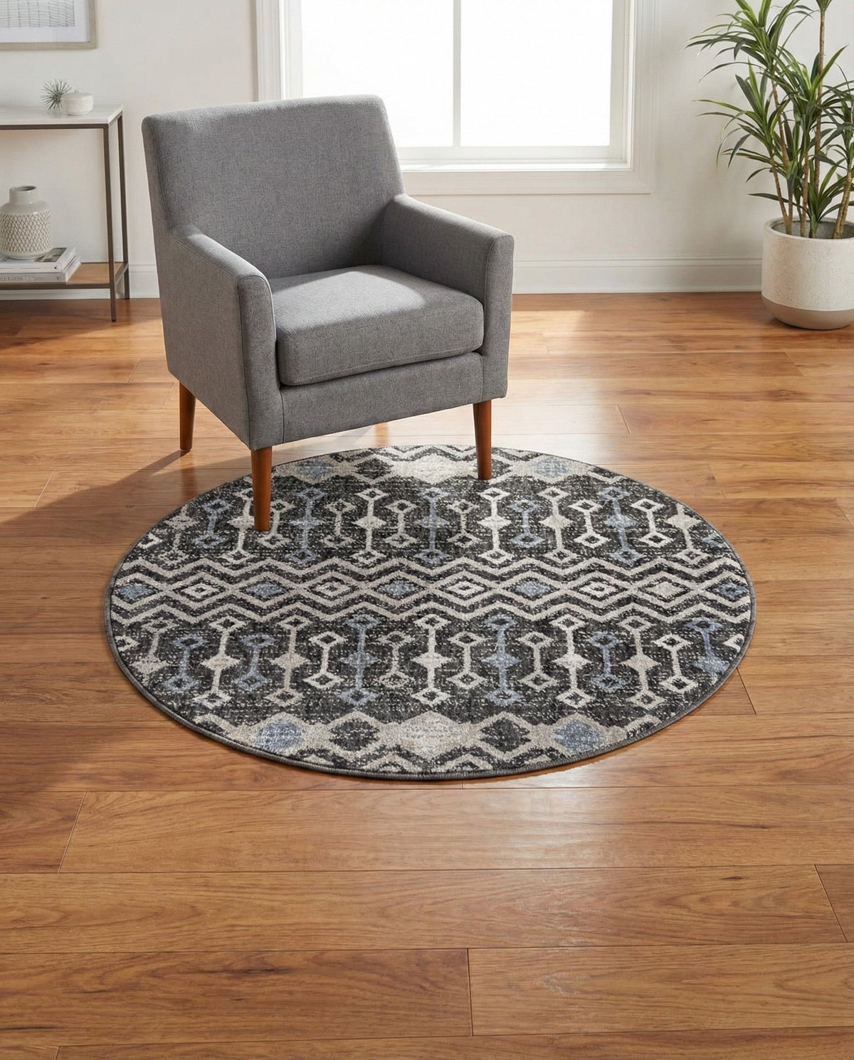 Geo Garden Lattice Collection Area Rug -  Andalusia Round Charcoal Gray  lifestyle 219