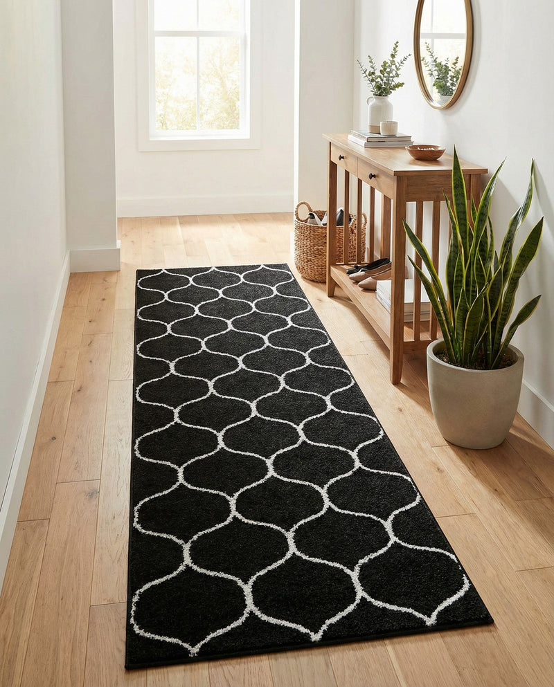 Trellis Mosaic Collection Area Rug -  Pergolatown (Black) Runner Black  lifestyle 25