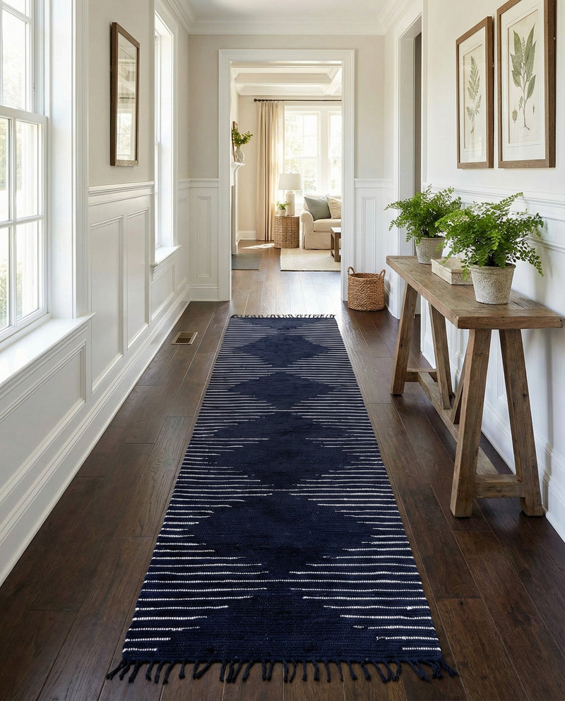 Thar Cotton Collection Area Rug - Jaisalmer (Navy Blue) Runner Navy Blue  lifestyle 30