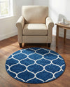 Trellis Mosaic Collection Area Rug -  Pergolatown (Navy Blue) Round Navy Blue  lifestyle 54