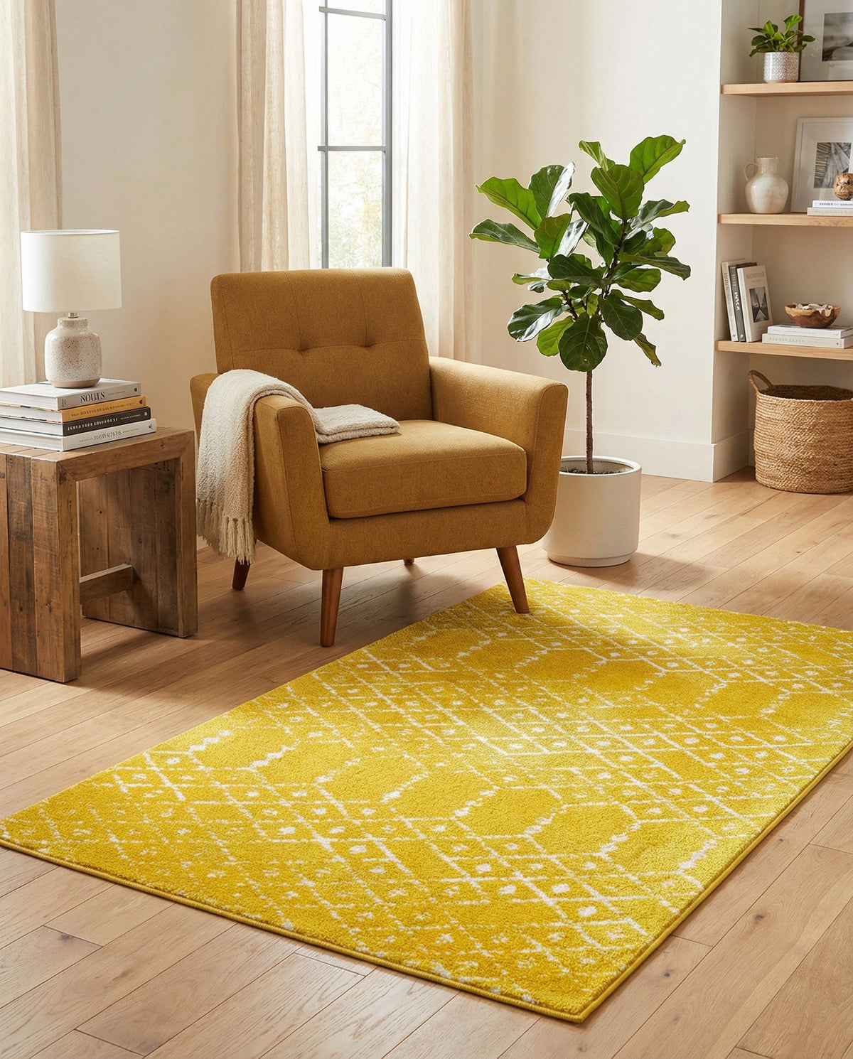 Marrakesh Lattice Collection Area Rug - Casablanca (Yellow) Rectangle Yellow  lifestyle 16