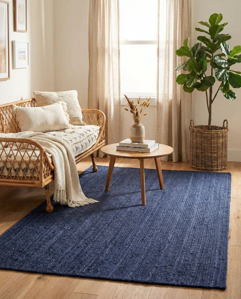 Woven Seaside Jute Collection Area Rug - Savannah (Navy Blue) Rectangle Navy Blue  lifestyle 9