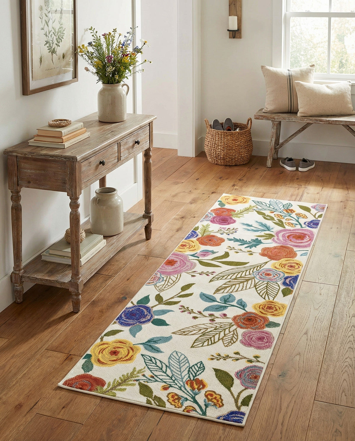 Meadow Breeze Collection Area Rug -  Petal Runner Ivory  lifestyle 154