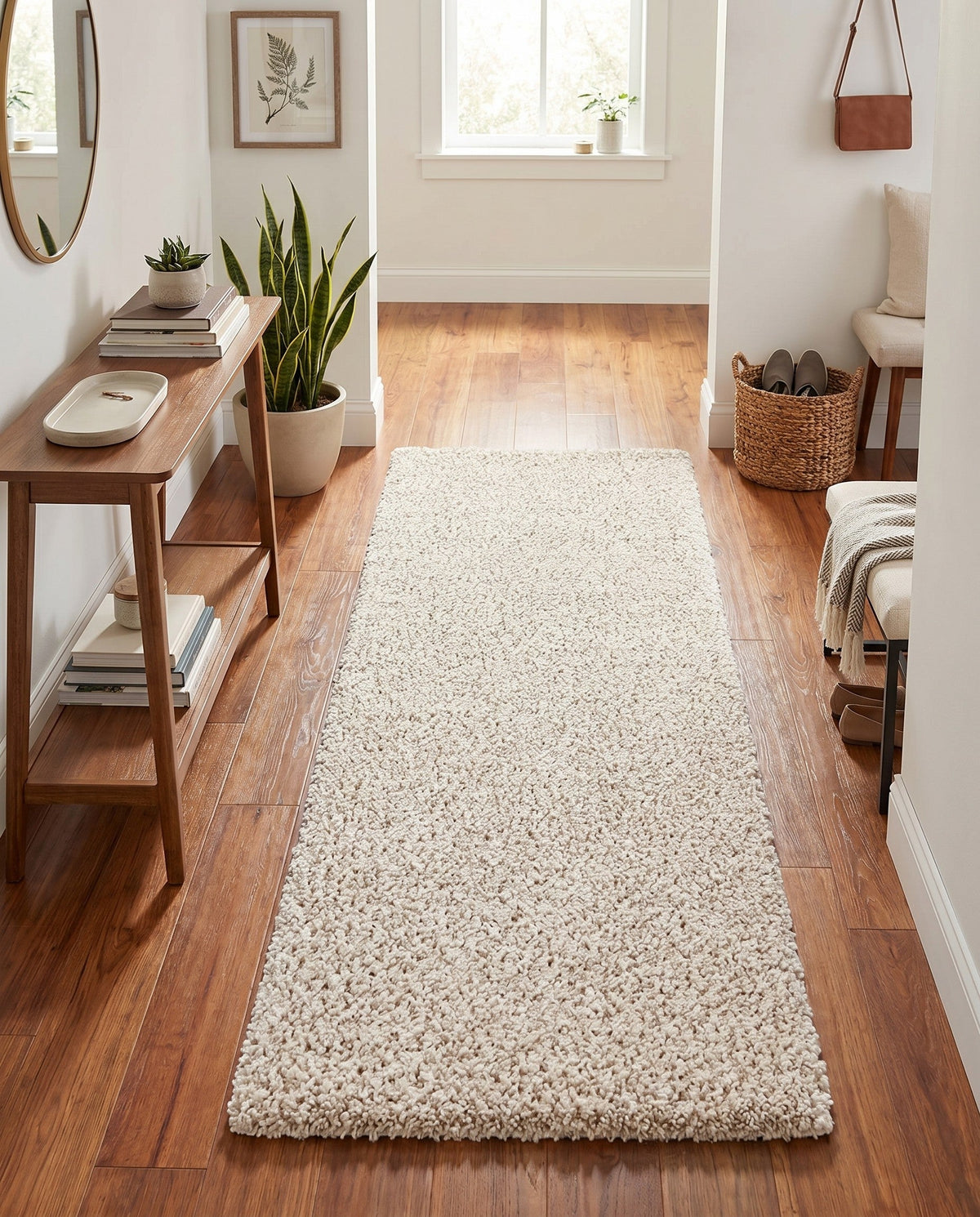 Solid Shag Seaside Collection Area Rug - Azure Cove (Ivory) Runner Ivory  lifestyle 102