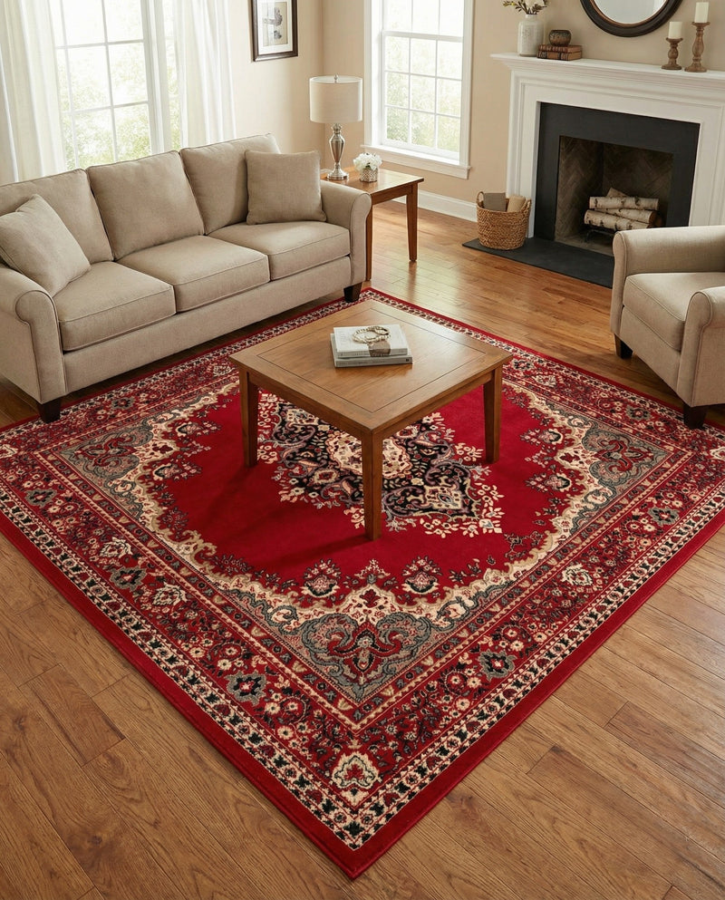 Tabriz Tapestry Collection Area Rug - Azerbaijan (Red) Square Red  lifestyle 24