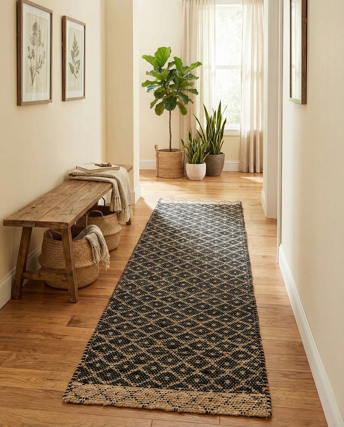 Tulum Trellis Collection Area Rug - Shoreline Runner Black  lifestyle 137