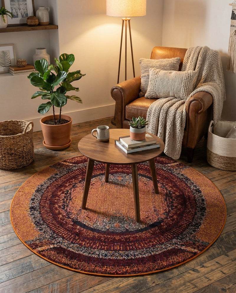 Marrakesh Elegance Collection Area Rug -  Sijilmasa Round Orange  lifestyle 79