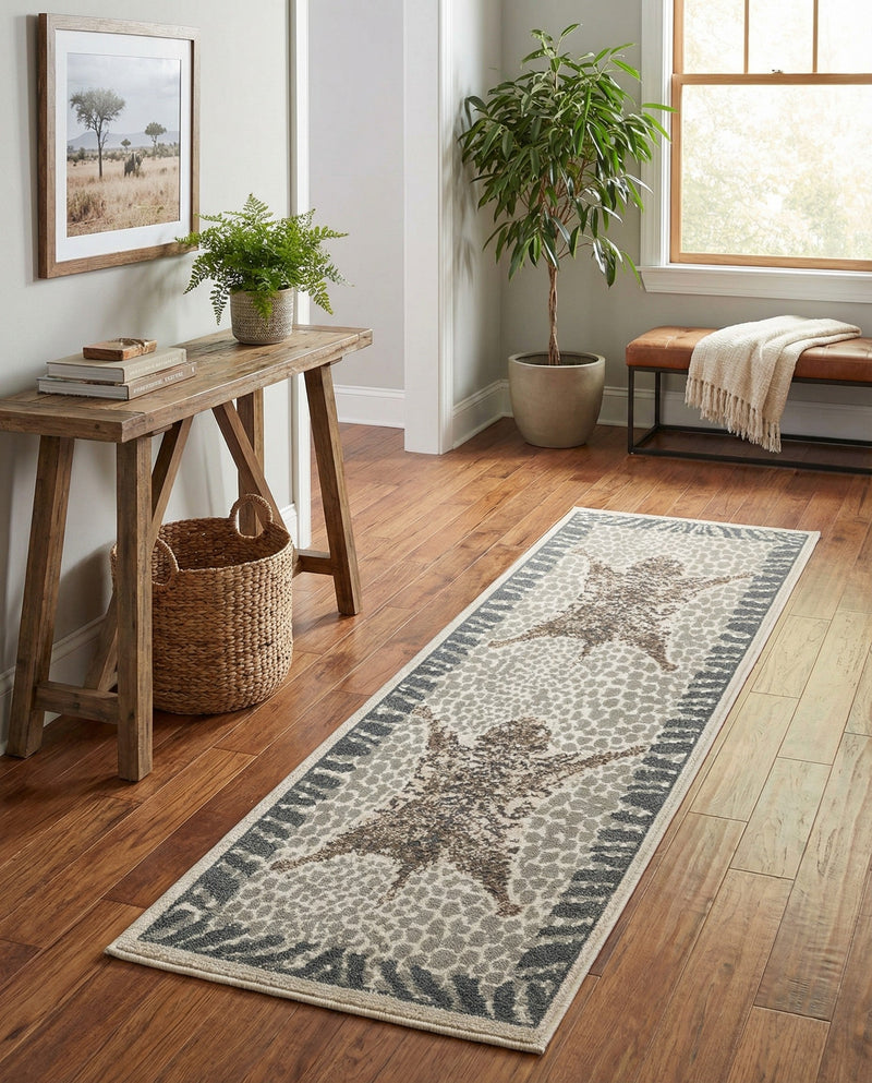 Savannah Sojourn Collection Area Rug -  Masai Runner Gray and Ivory  lifestyle 63
