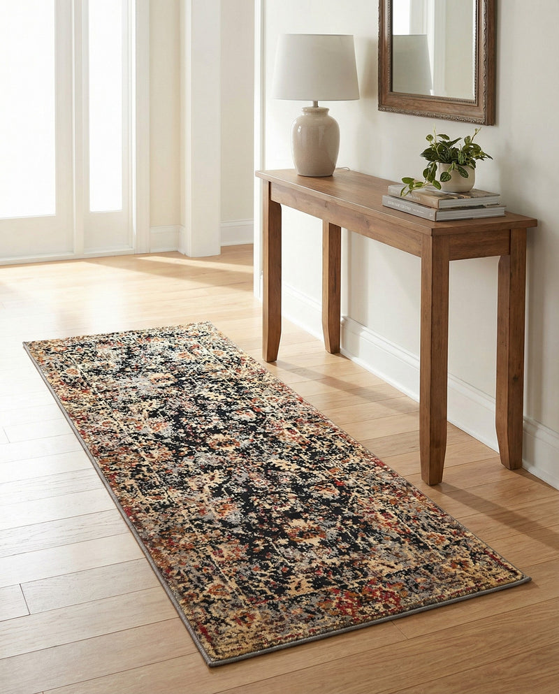Neptune Elegance Collection Area Rug -  Galatea (Black) Runner Black  lifestyle 78