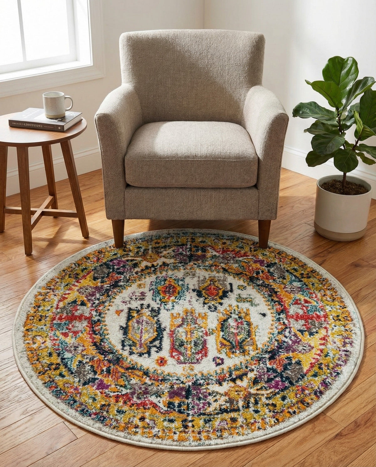 Brighton Terrace Collection Area Rug -  Portslade Round Ivory  lifestyle 131