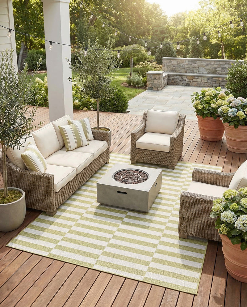 Seaside Stripes Collection Area Rug - Cabana (Green) Rectangle Green  lifestyle 38