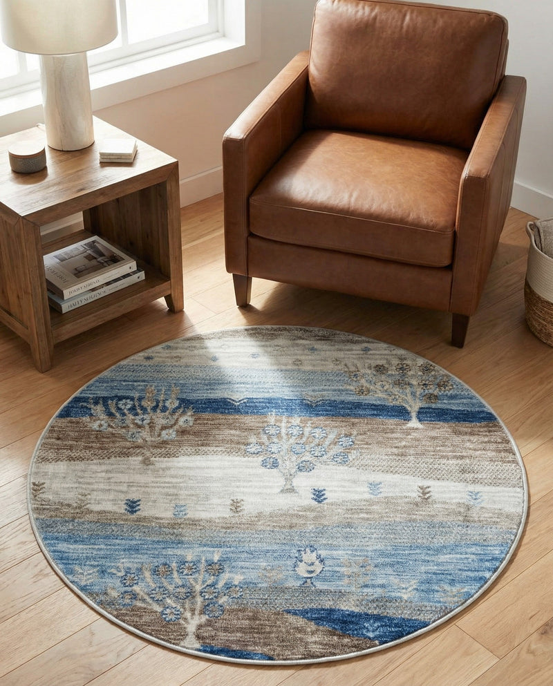 Zagros Shades Collection Area Rug -  Behbahan Round Blue Gray  lifestyle 54